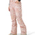 WBackyardPant- Woman wearing light pink snow pants with a floral design on a white background