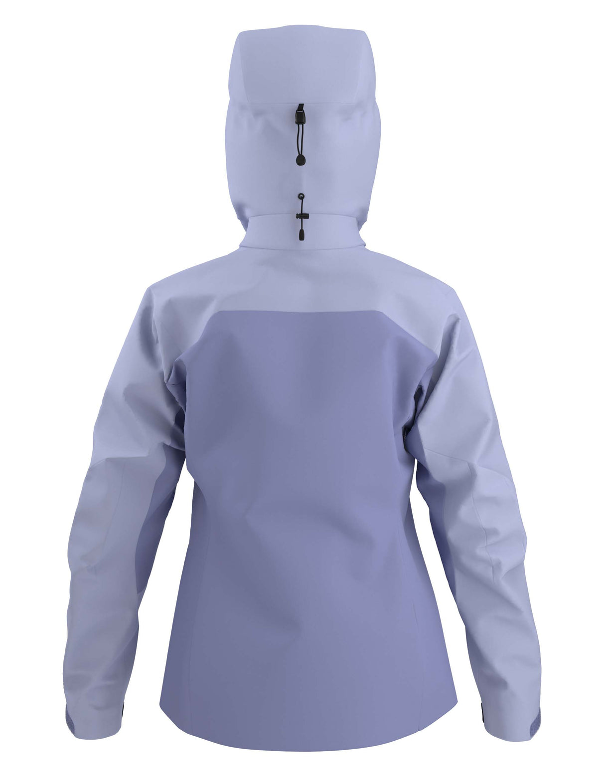 WBetaARJacket-A women's hooded technical jacket in a two-tone light purple and pale blue colorway, featuring a full-front zipper, zippered hand pockets, and a subtle Arc'teryx logo on the left chest.