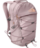WBorealisLuxe- Pink backpack with rose gold zippers with three pockets on white background