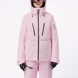 WBrilliant2.0InsulatedJacket-Person wearing a pink ski jacket with black zippers on a white background
