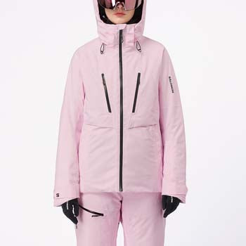 WBrilliant2.0InsulatedJacket-Person wearing a pink ski jacket with black zippers on a white background