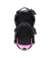 WCL-4- Black and pink snowboard bindings on a white background