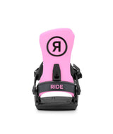 WCL-4- Black and pink snowboard bindings on a white background
