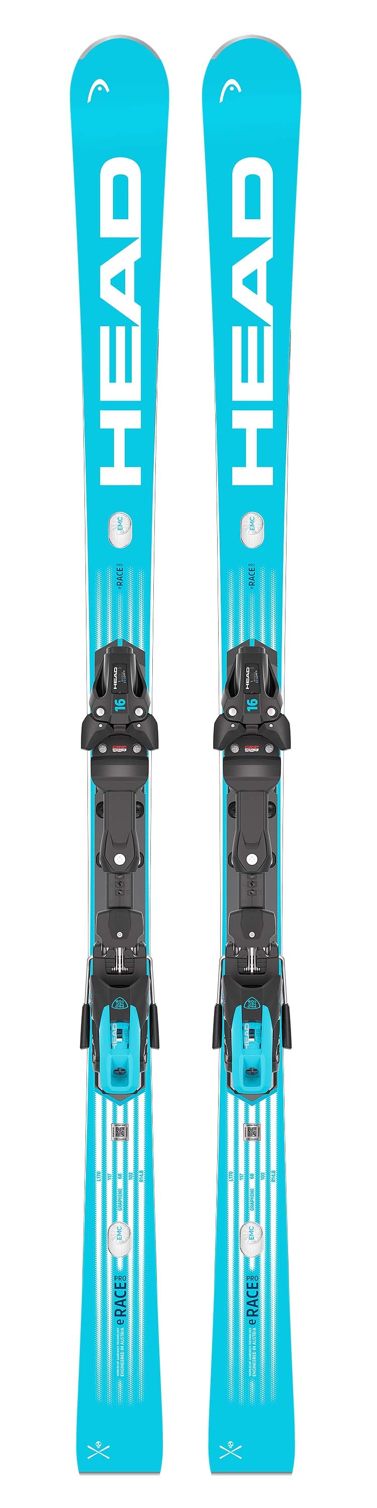 WCRebelse-RacePro- Pair of blue skis with black bindings on a white background