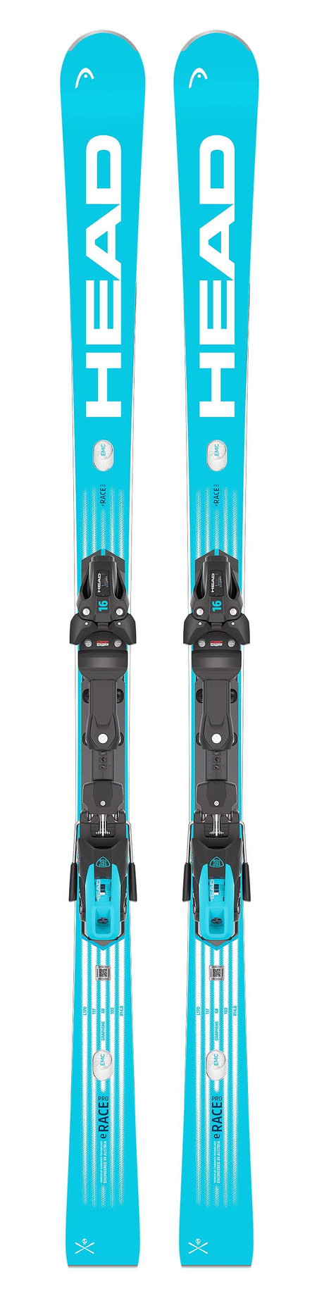 WCRebelse-RacePro- Pair of blue skis with black bindings on a white background
