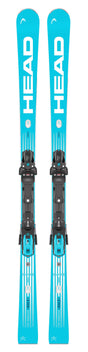 WCRebelse-RacePro- Pair of blue skis with black bindings on a white background