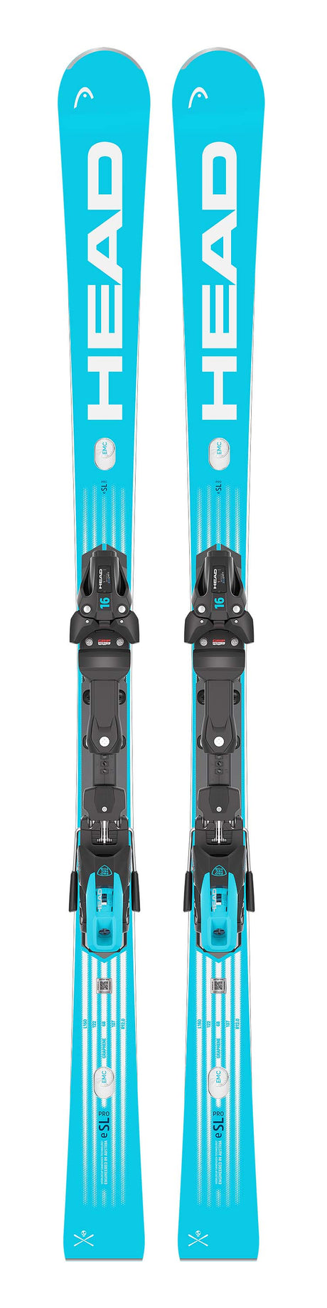 WCRebelse-SLPro- Pair of blue skis with black bindings on a white background