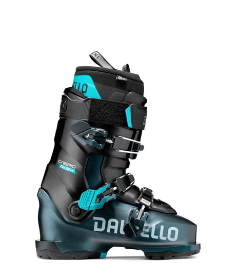 CabrioMV95W3DWrap-Black and teal ski boot with 'Dalbello' branding on a white background