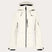 WCanopyInsulatedJacket-An off-white hooded ski jacket with black zipper details and drawstrings, displayed on a neutral light gray background.