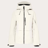 WCanopyInsulatedJacket-An off-white hooded ski jacket with black zipper details and drawstrings, displayed on a neutral light gray background.