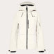 WCanopyInsulatedJacket-An off-white hooded ski jacket with black zipper details and drawstrings, displayed on a neutral light gray background.