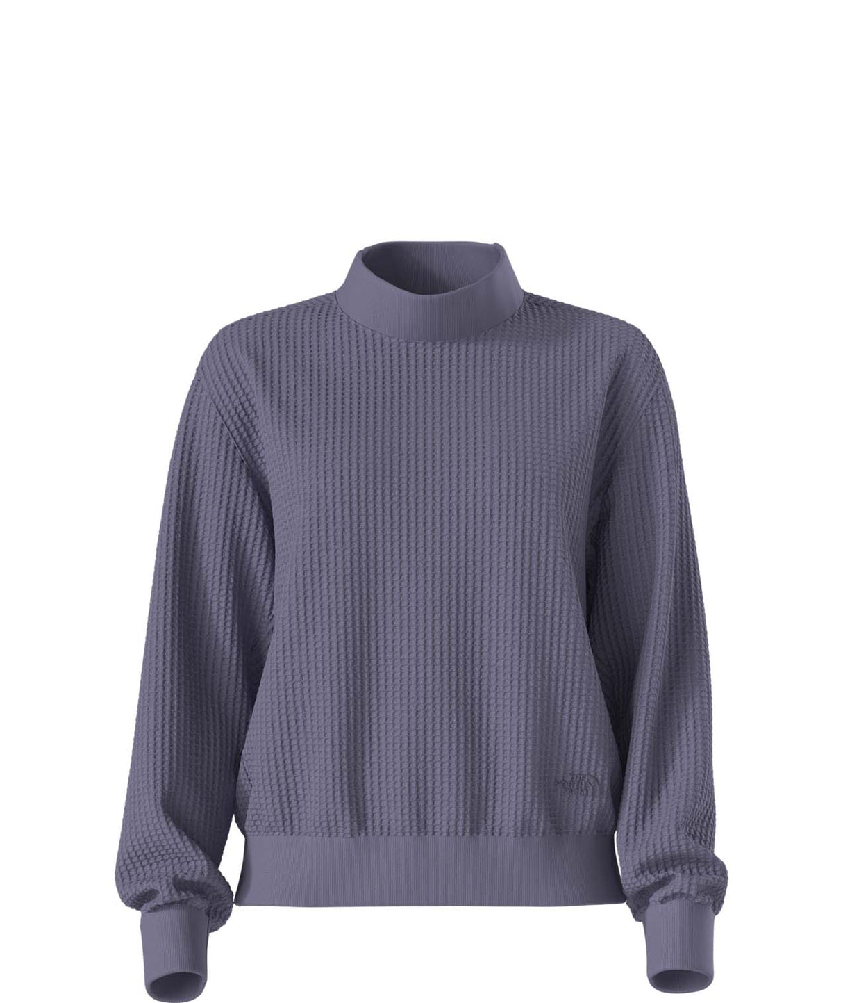 WChabot2.0MockNeck- Purple ribbed mock-neck sweater on a white background