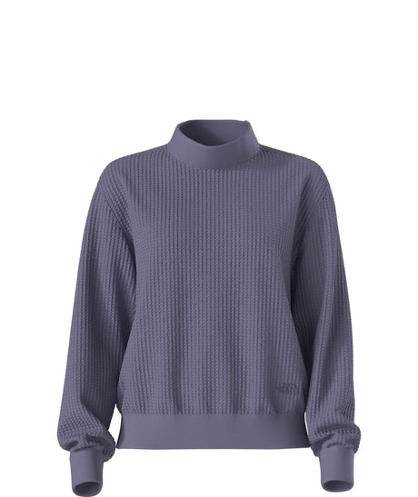 WChabot2.0MockNeck- Purple ribbed mock-neck sweater on a white background