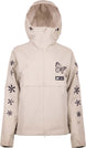 WChromaJacket- Cream jacket with flowers down both sleeves and a butterfly on the top left shoulder on a white background