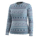 WClassicThermalMerinoBaseLayerCrew- A women's long-sleeve crewneck sweater featuring a horizontal Nordic and Fair Isle style pattern in slate blue, teal, and white.