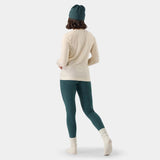 WClassicThermalMerinoBaseLayerCrew-A women's long-sleeve crewneck sweater in a light beige color with a fine multicolor speckled pattern, shown on a plain white background.