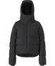 WColdSpellCroppedDownJacket-Black puffer jacket with a hood on a white background