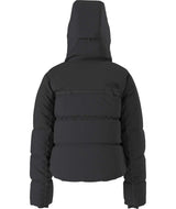 WColdSpellCroppedDownJacket-Black puffer jacket with a hood on a white background