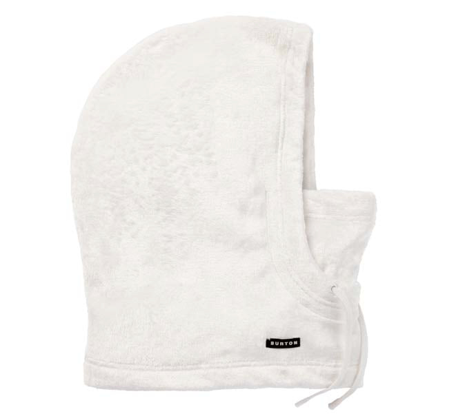 WCoraHood-White hooded balaclava with drawstring on a white background