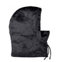WCoraHood-Black hooded balaclava with drawstring on a white background