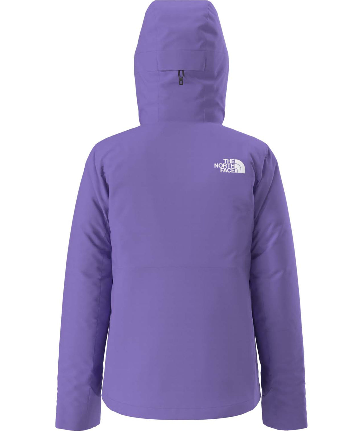 WDescenditJacket-Purple jacket with The North Face logo on a white background
