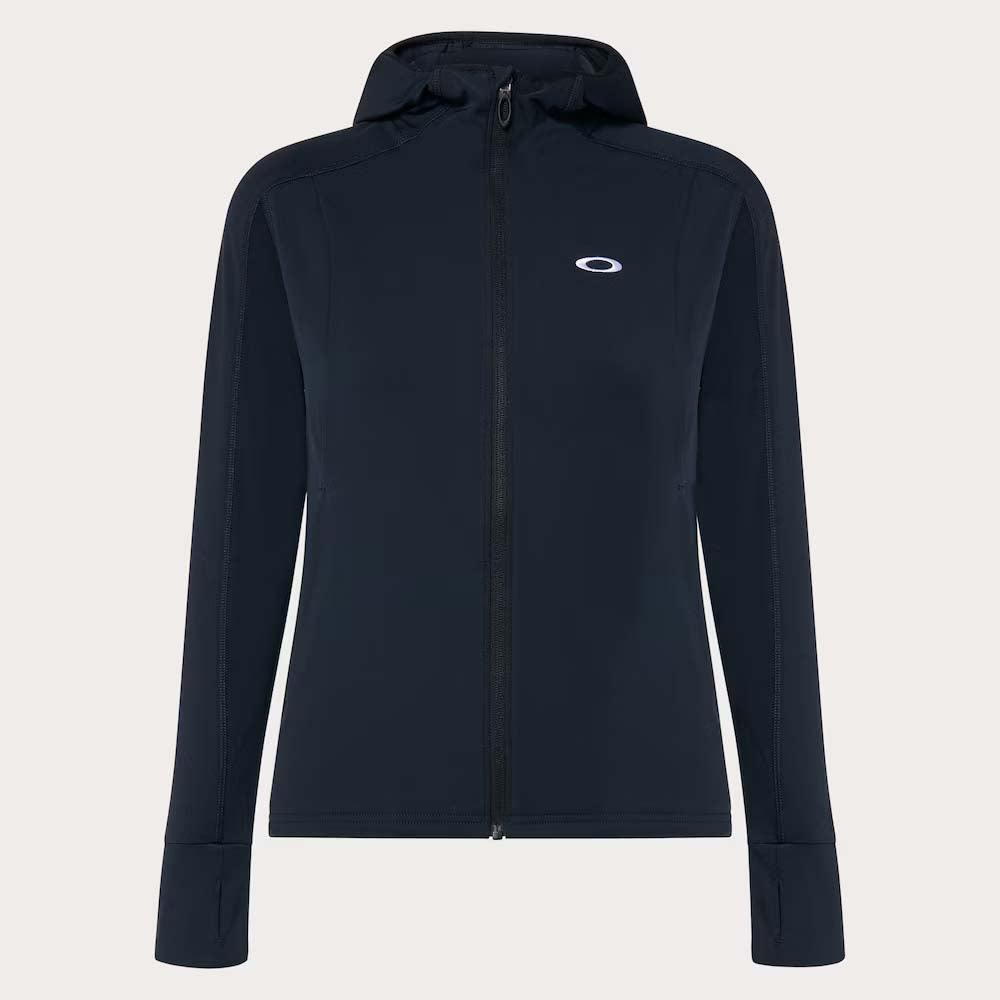 WDriftTechFleece-Black jacket with a brand logo on a light gray background