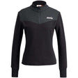 WDynamicMidlayer- A women's long-sleeve half-zip athletic pullover in dark gray and black, featuring a white 'swix' logo on the left chest, shown against a plain white background.