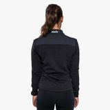 WDynamicMidlayer- A women's long-sleeve half-zip athletic pullover in dark gray and black, featuring a white 'swix' logo on the left chest, shown against a plain white background.