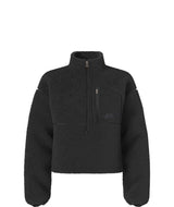 WExtremePile2Pullover- Black fleece pullover with a quarter zip and front pocket on a white background
