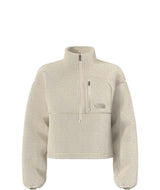 WExtremePile2Pullover-Beige fleece pullover with a quarter zip and front pocket on a white background