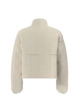 WExtremePile2Pullover-Beige fleece pullover with a quarter zip and front pocket on a white background