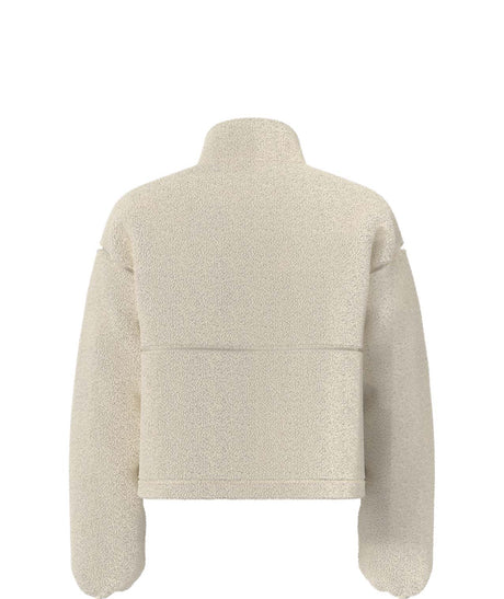 WExtremePile2Pullover-Beige fleece pullover with a quarter zip and front pocket on a white background