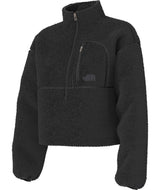 WExtremePile2Pullover- Black fleece pullover with a quarter zip and front pocket on a white background