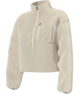 WExtremePile2Pullover-Beige fleece pullover with a quarter zip and front pocket on a white background