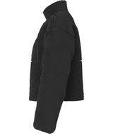 WExtremePile2Pullover- Black fleece pullover with a quarter zip and front pocket on a white background