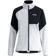 WFocusJacket- A women's colorblock athletic jacket from Swix, featuring a white body, black shoulders and upper chest, and a black front zipper, shown on a plain white background.