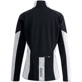 WFocusJacket- A women's colorblock athletic jacket from Swix, featuring a white body, black shoulders and upper chest, and a black front zipper, shown on a plain white background.