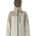 WFreedomInsulatedJacket-Beige and white jacket with a hood on a white background