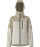 WFreedomInsulatedJacket-Beige and white jacket with a hood on a white background