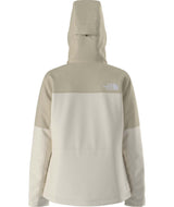 WFreedomInsulatedJacket-Beige and white jacket with a hood on a white background