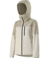 WFreedomInsulatedJacket-Beige and white jacket with a hood on a white background