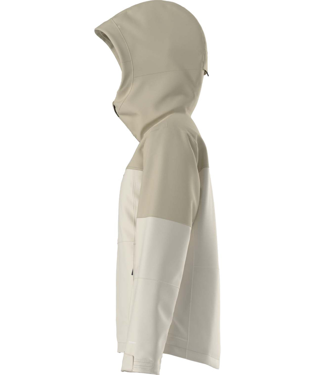 WFreedomInsulatedJacket-Beige and white jacket with a hood on a white background