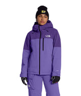 WFreedomInsulatedJacket-Person wearing a purple North Face jacket and pants on a white background