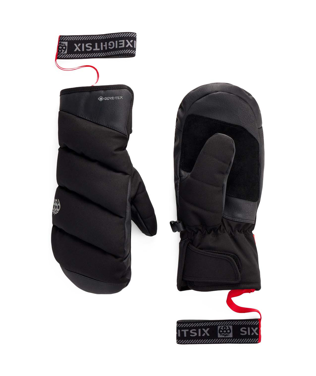 WGore-TexBufferInsulatedMitt-Black mittens with brand tags on a white background