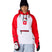 WHelloKittyWaterproofHoody- person wearing a red and white waterproof hoody with a hello kitty design in the center on a white background