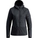 WHorizonJacket- A black hooded technical jacket with horizontal quilting, zippered front, and zippered handwarmer pocket, shown on a plain white background.