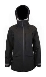 WHotCocoaJacket-Black winter jacket with a hood on a white background