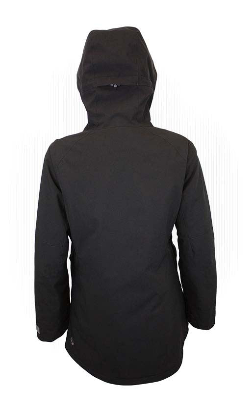 WHotCocoaJacket-Black winter jacket with a hood on a white background