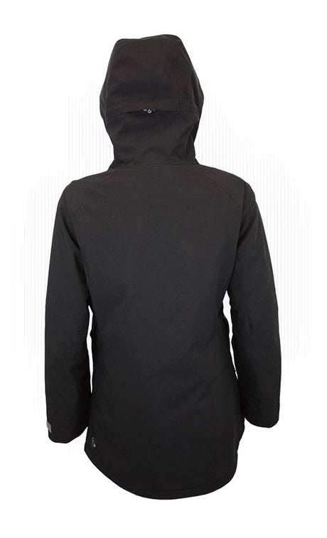 WHotCocoaJacket-Black winter jacket with a hood on a white background