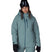 WHydraThermagraphJacket-Person wearing a teal snowsuit with black helmet and gloves on a white background